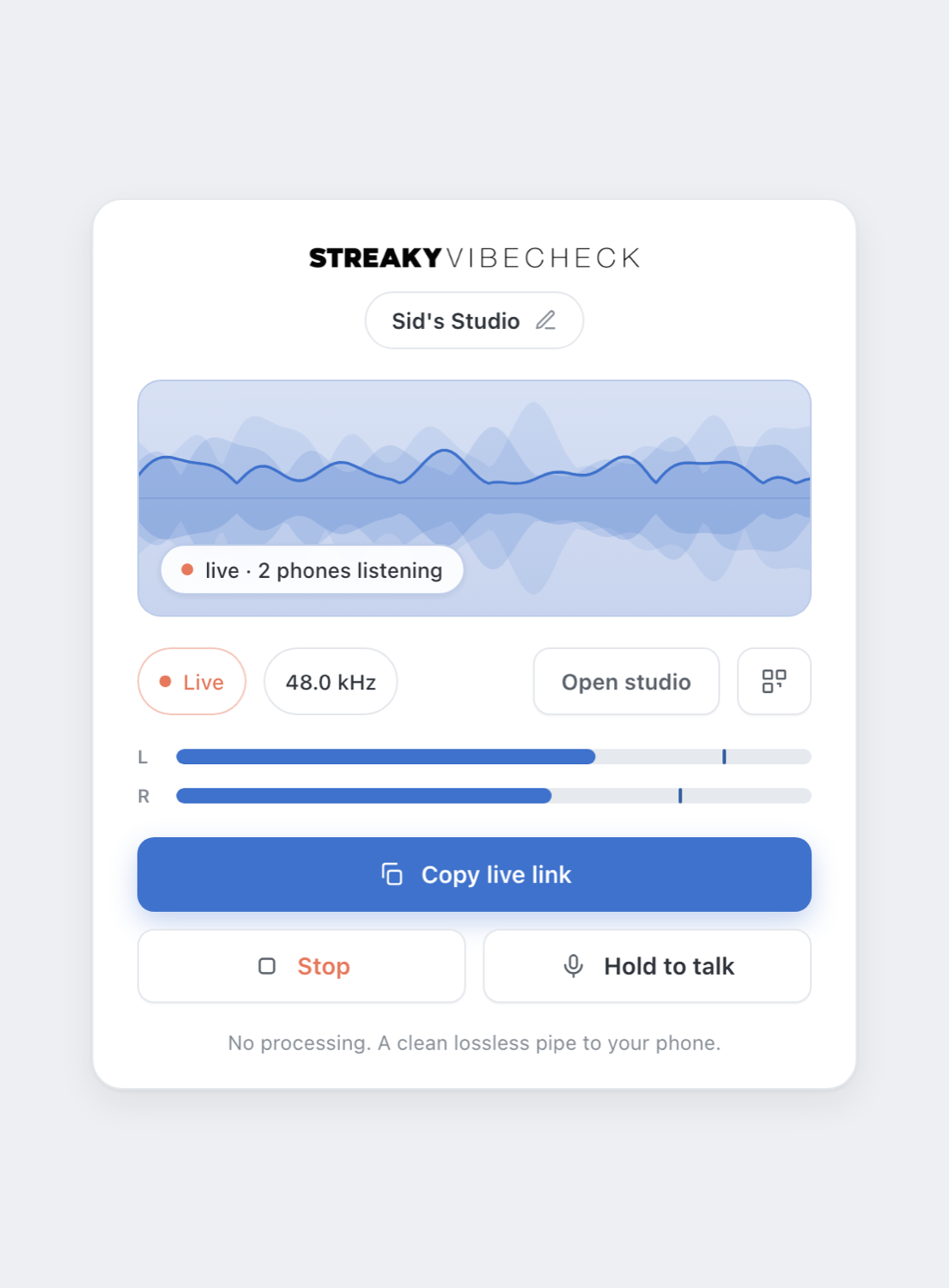 The Vibe Check plugin, live and streaming